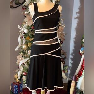 Joseph Ribkoff Black and White One-Shoulder Fit-and-Flare Dress